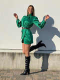 Abito in raso verde smeraldo