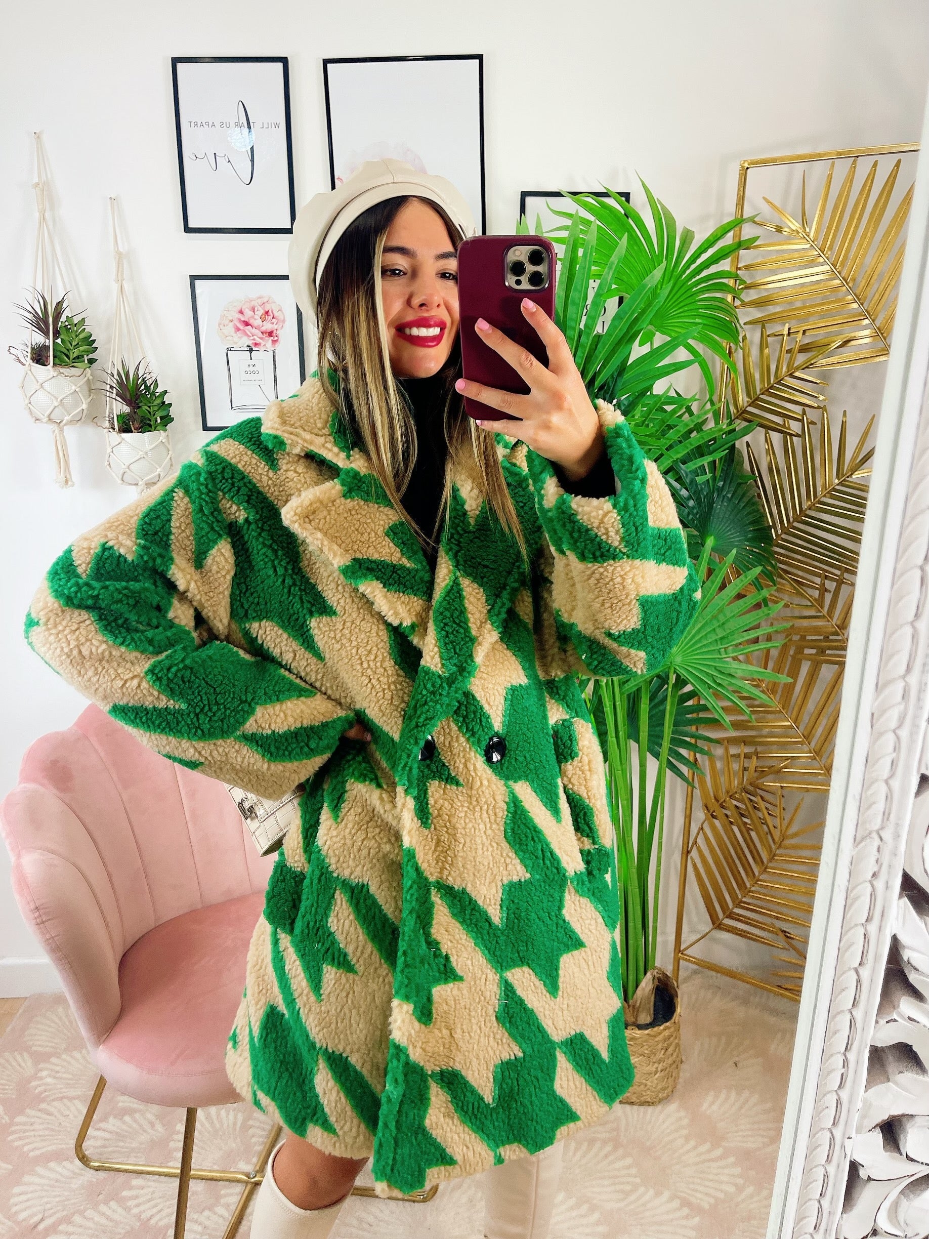 Cappotto pied de poule dettaglio verde