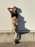 Jeans beige wide leg