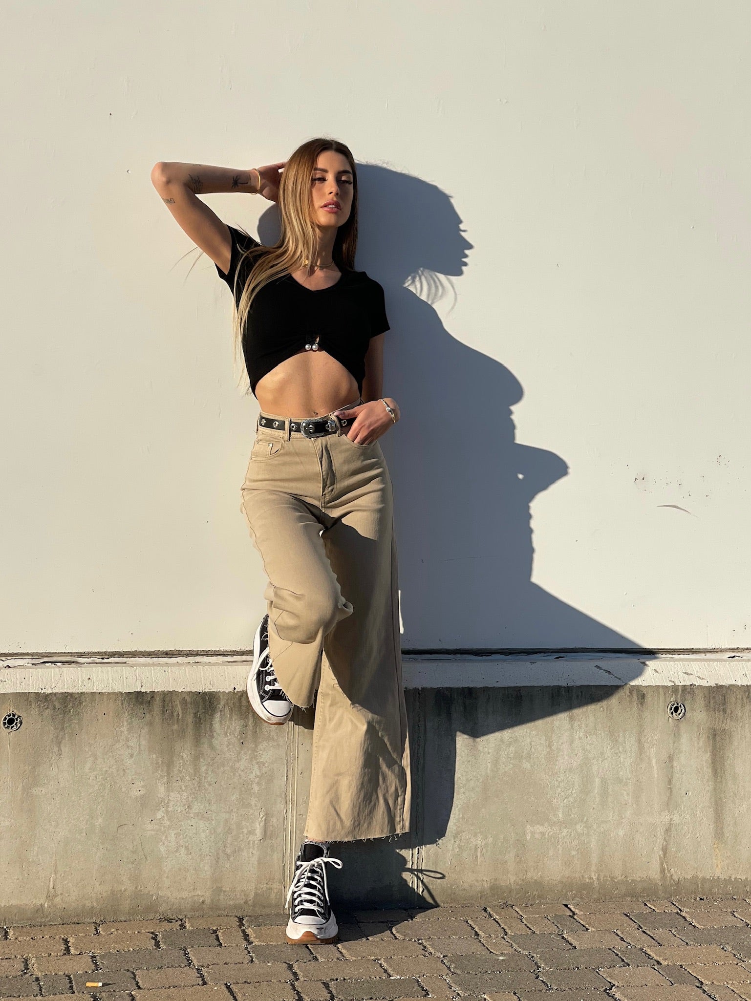 Jeans beige wide leg