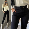 Pantalone aderente nero con cintura