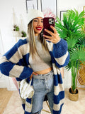 Cardigan morbido a righe blu