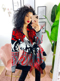Cardigan Rosso con frange e cinta