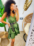 Abito a balze in cotone verde