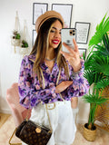 Camicia fiorata con ricami base lilla