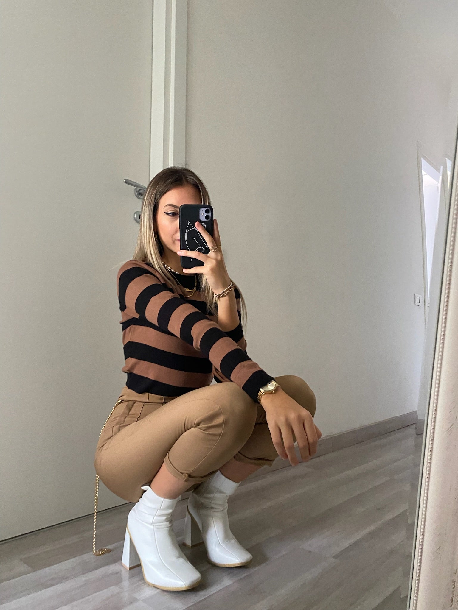 Maglioncino a righe Nero Camel