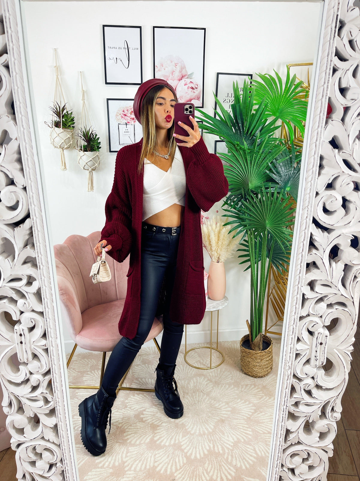 Cardigan lungo bordeaux