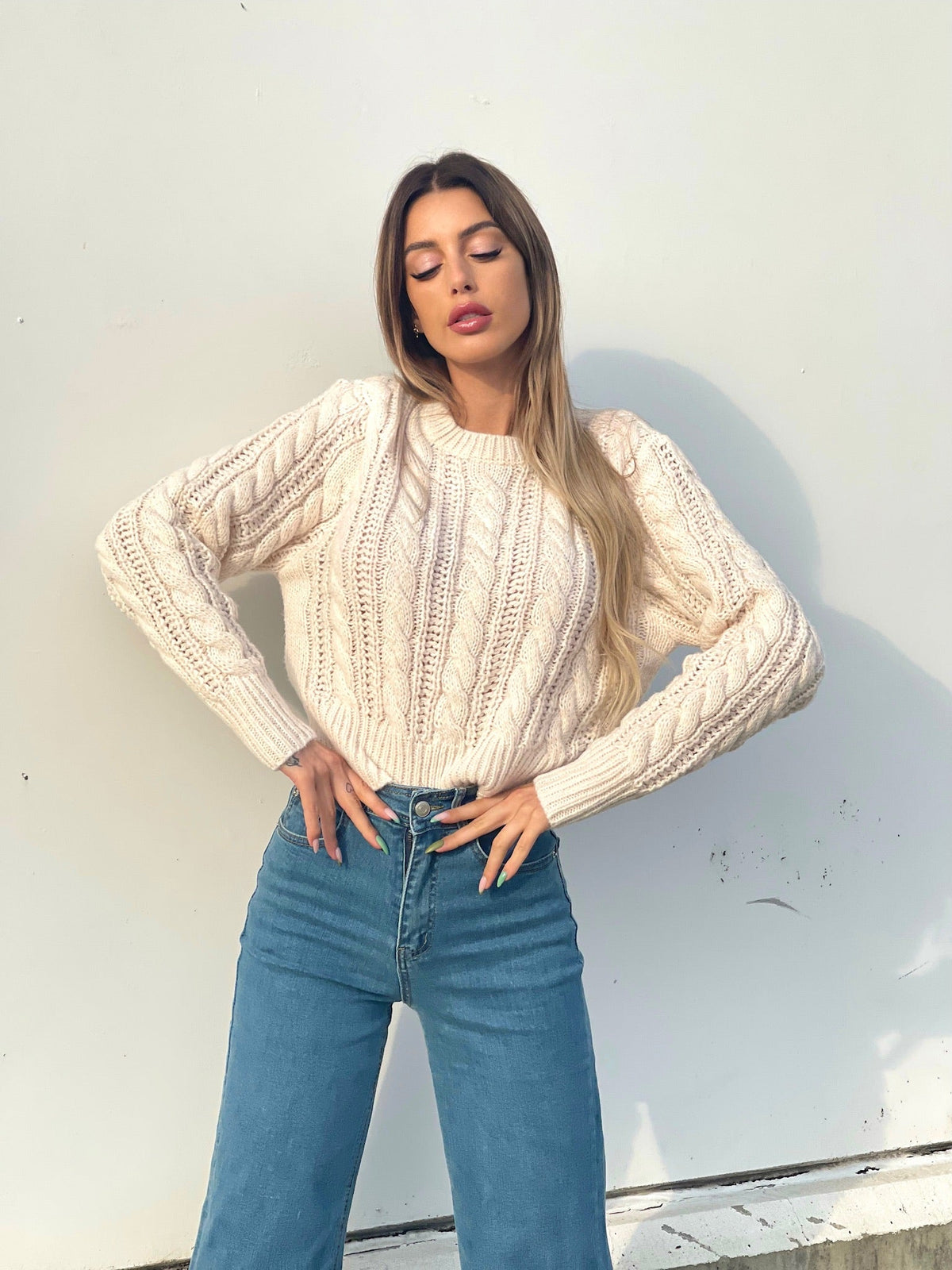 Maglione a trecce Panna