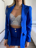 Completo giacca e gonna bottoni oro blu