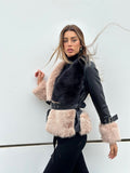Giaccone nero/beige con cintura