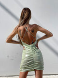Abito menta con incrocio e push up