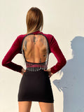 Body schiena aperta con ciondoli Bordeaux