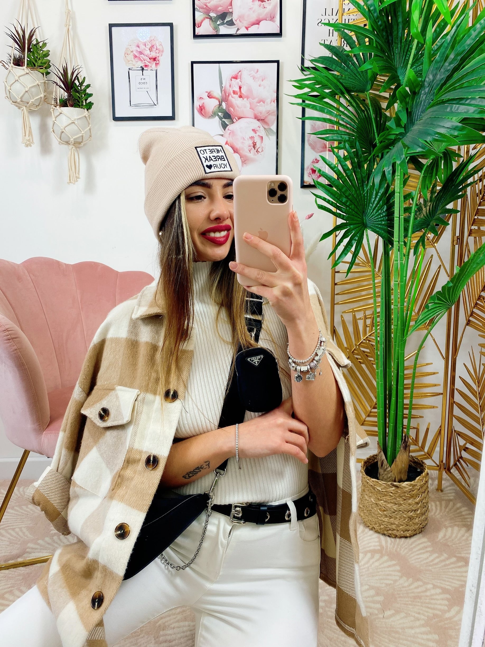 Giacca a quadri Beige con tasche