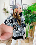 Cardigan Black/Grigio con frange e cinta