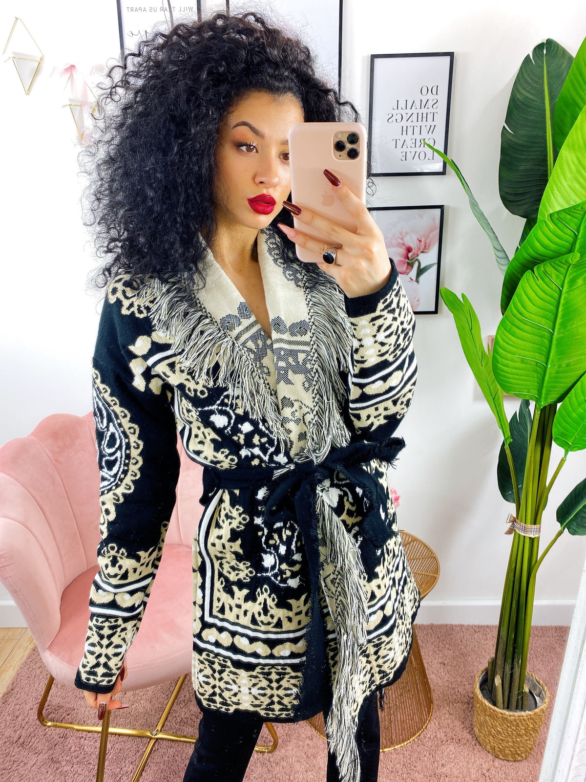 Cardigan Etnico con frange e cinta