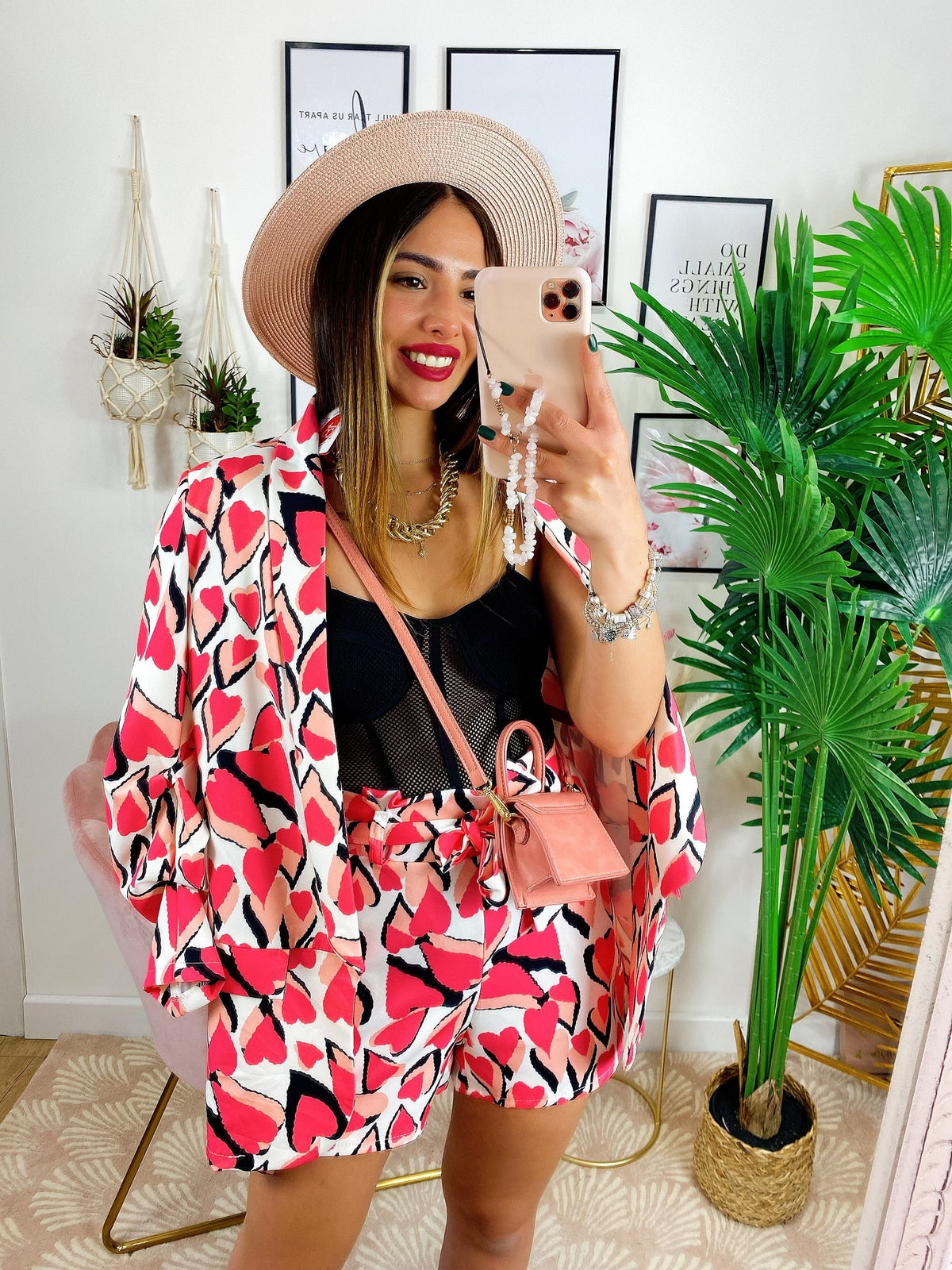 Completo giacca e pantalone cuori Rosa