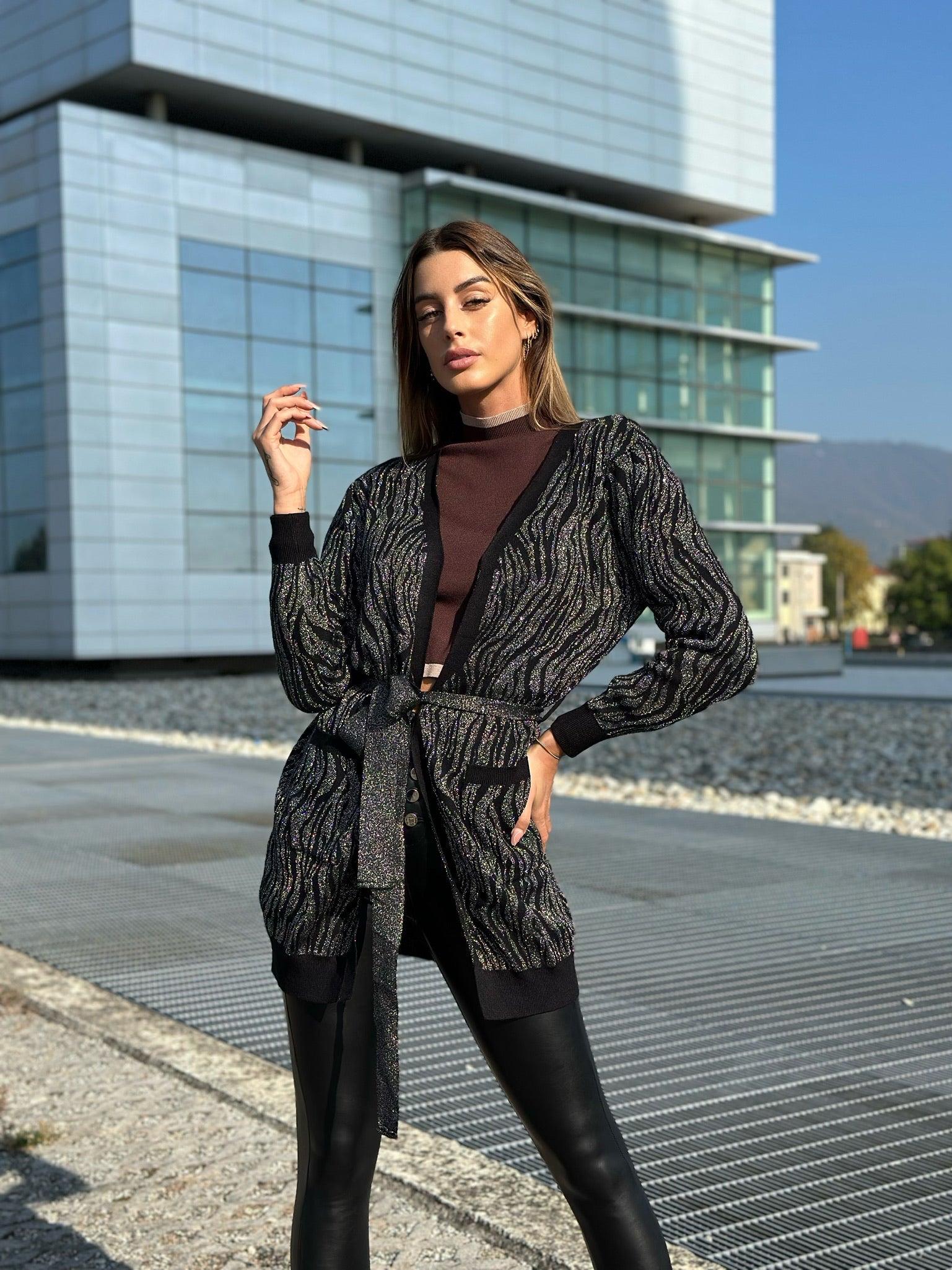 Cardigan in lurex zebrato nero