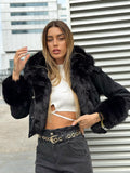 Giaccone di jeans nero pelo nero