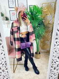 Maxi camicione a quadri nero e rosa