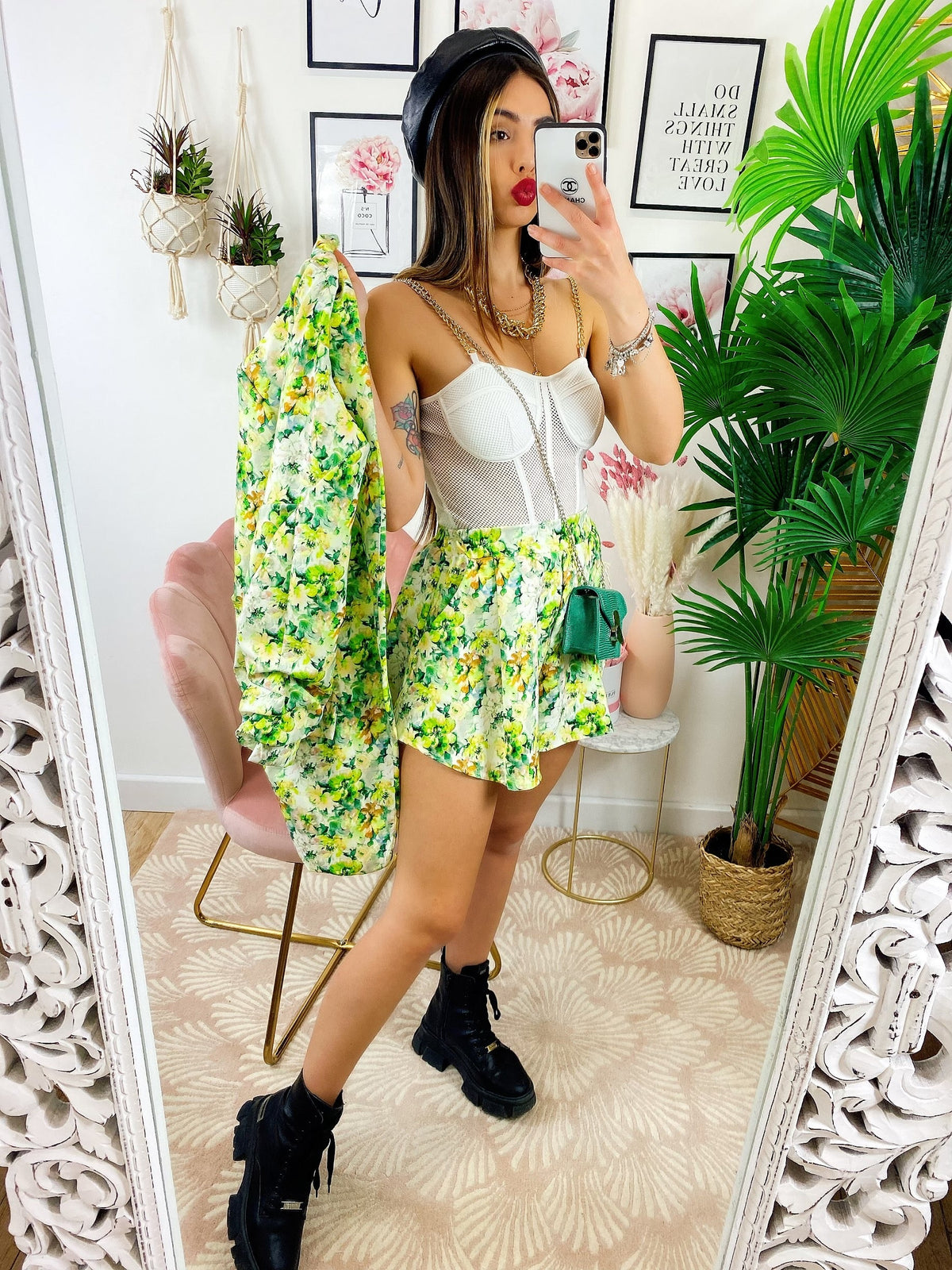 Completo Giacca e Short fiori lime