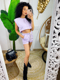 Completo sportivo maglia e short lilla