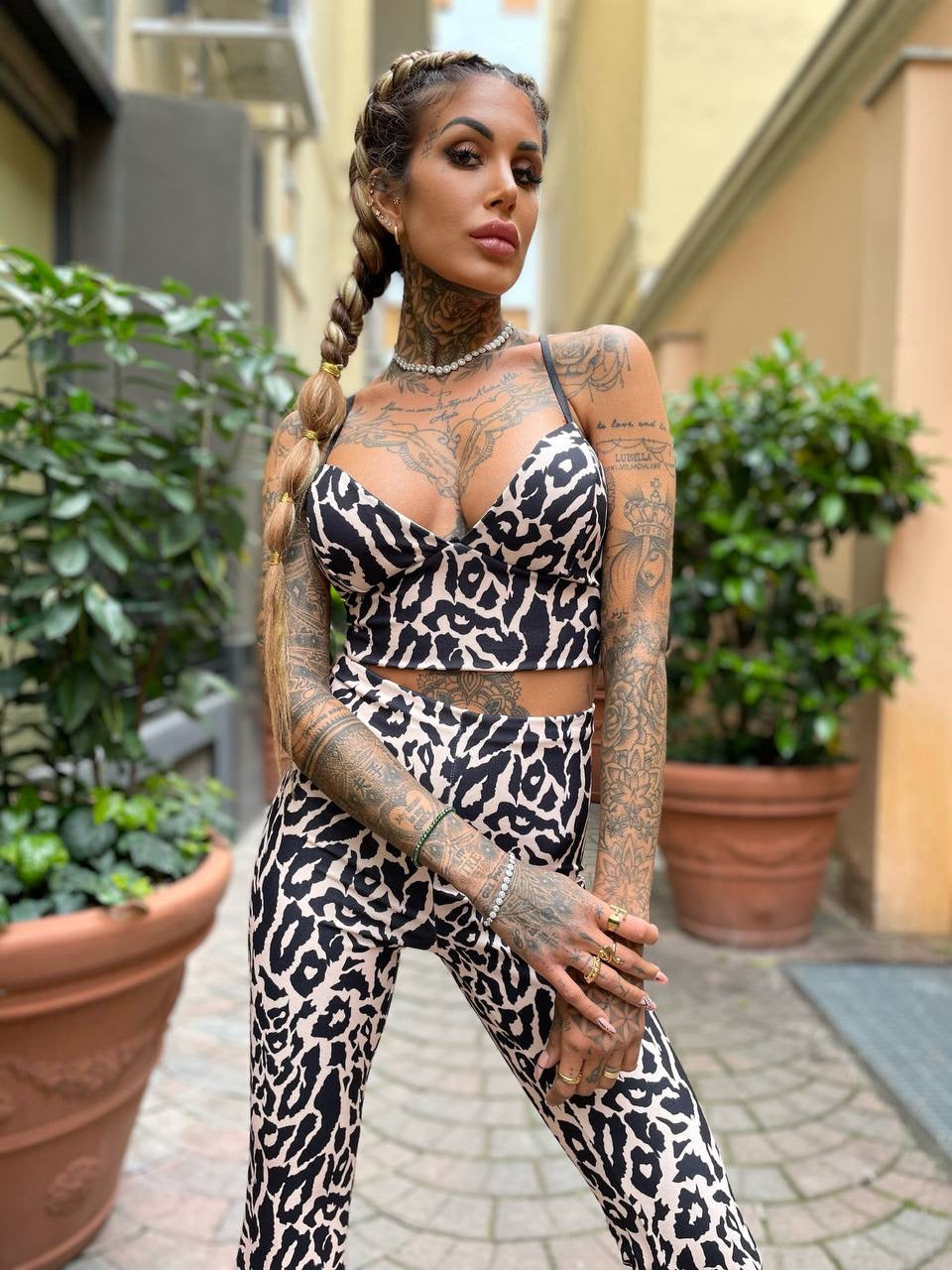 Completo animalier top e pantalone
