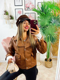 Giacca Camel in ecopelle con bottoni