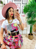 Completo etnico gonna e t-shirt base fucsia