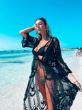 Pareo/kimono lungo in pizzo nero