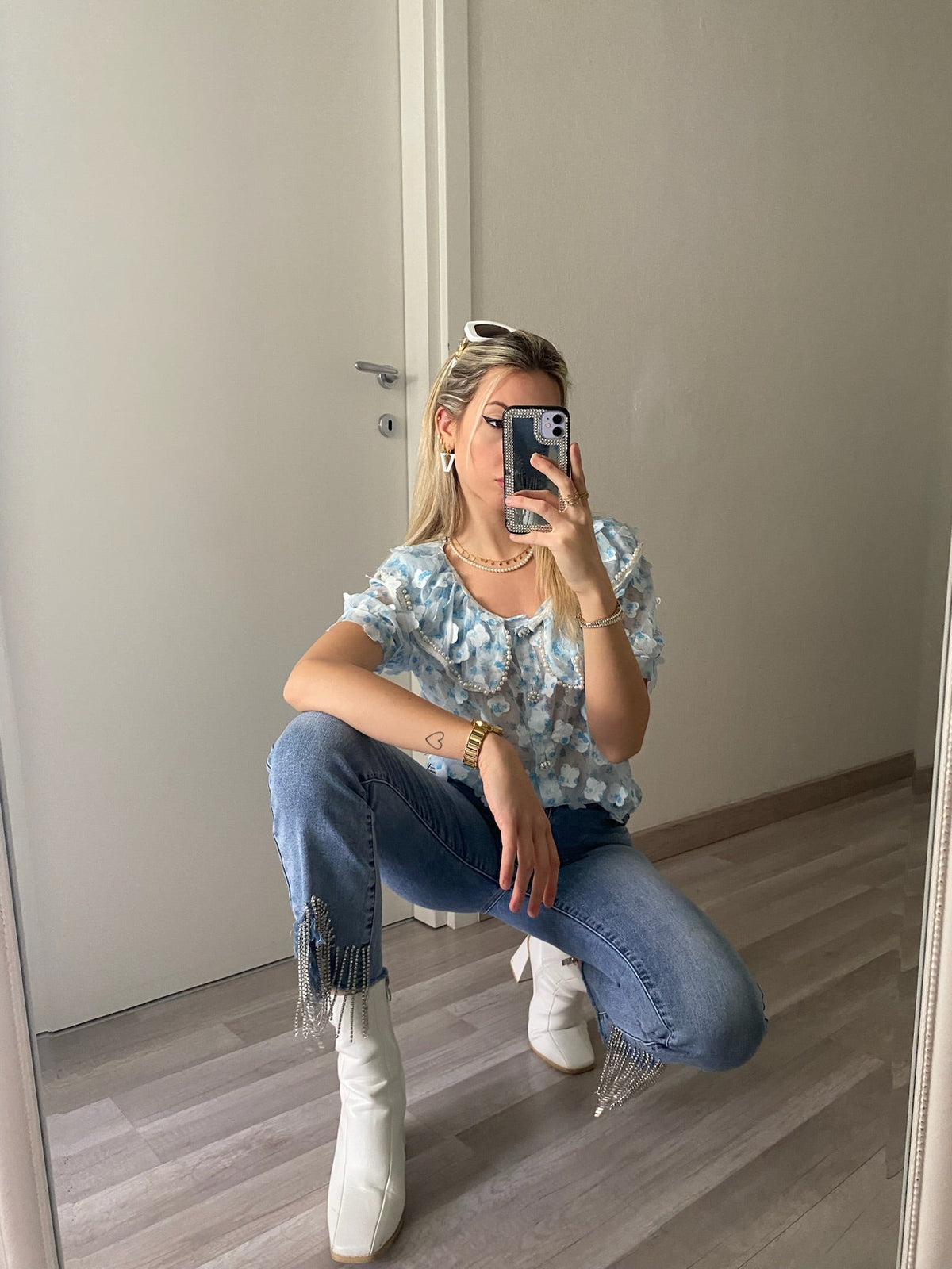 Jeans con frange argento
