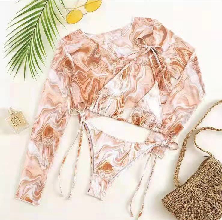 Bikini tre pezzi sfumato pesca compresa t-shirt