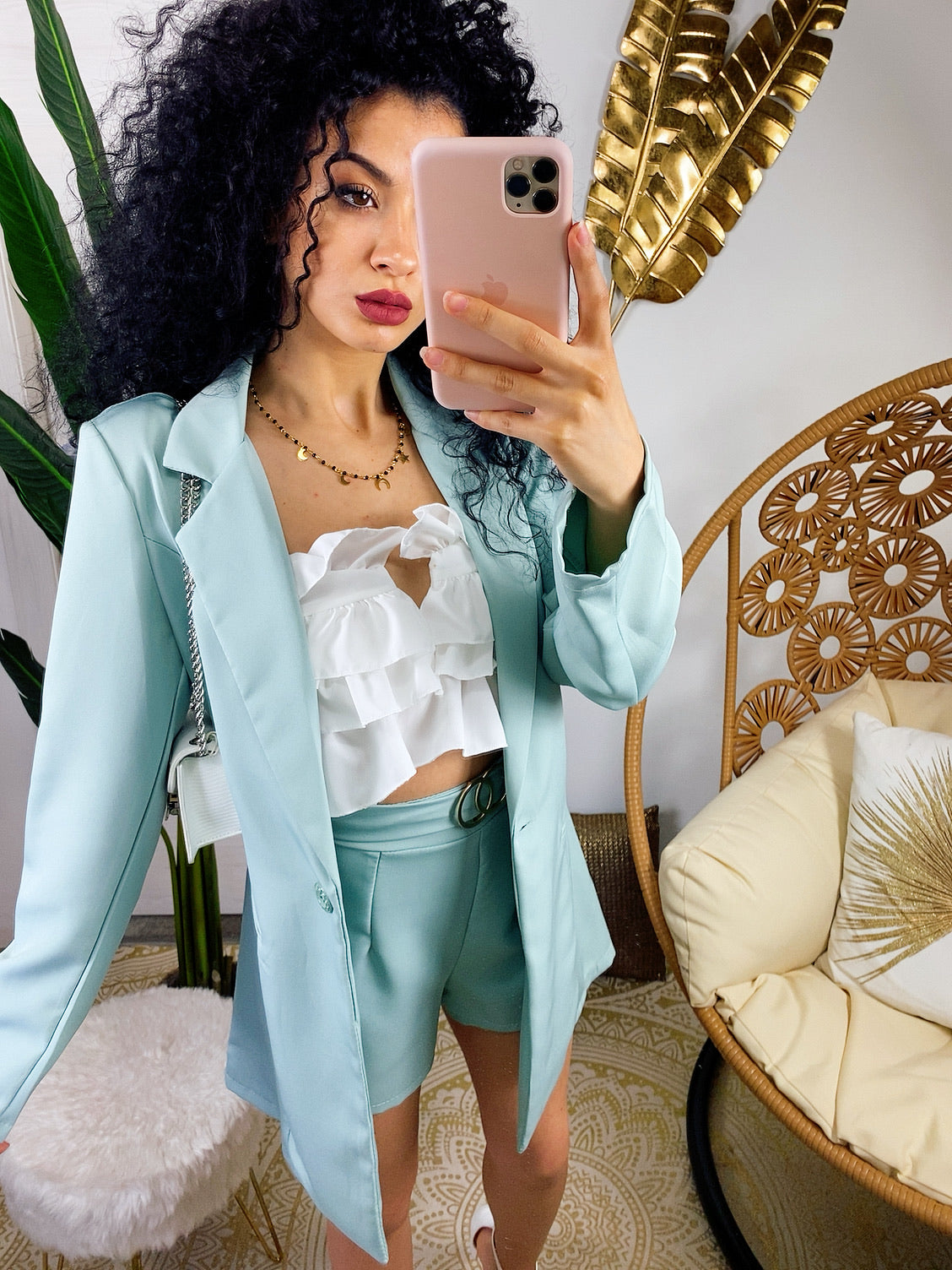 Set giacca e short verdeacqua