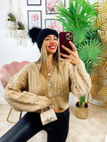 Maglione top quality camel con gioiello in strass