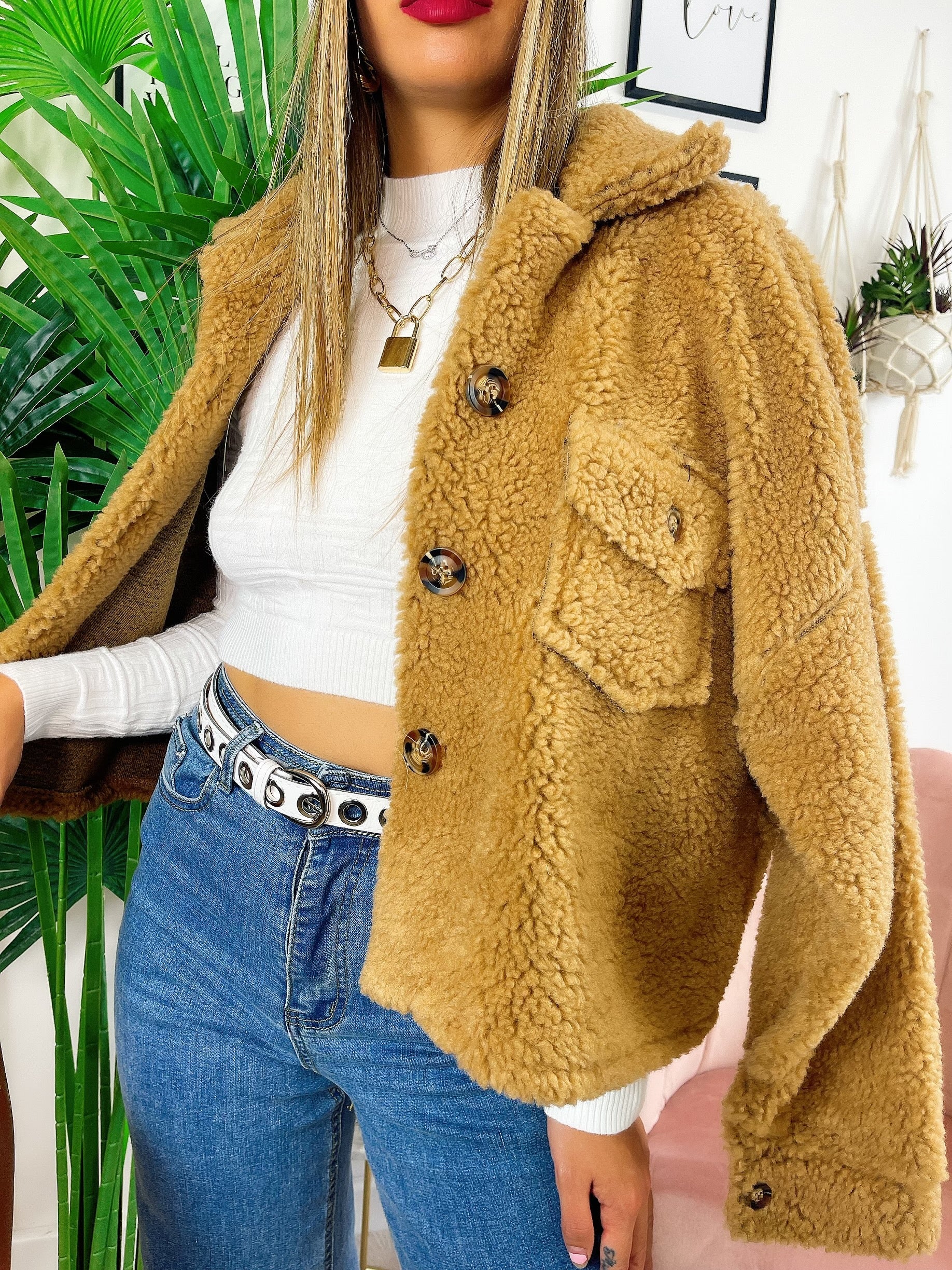 Cappotto corto Teddy camel