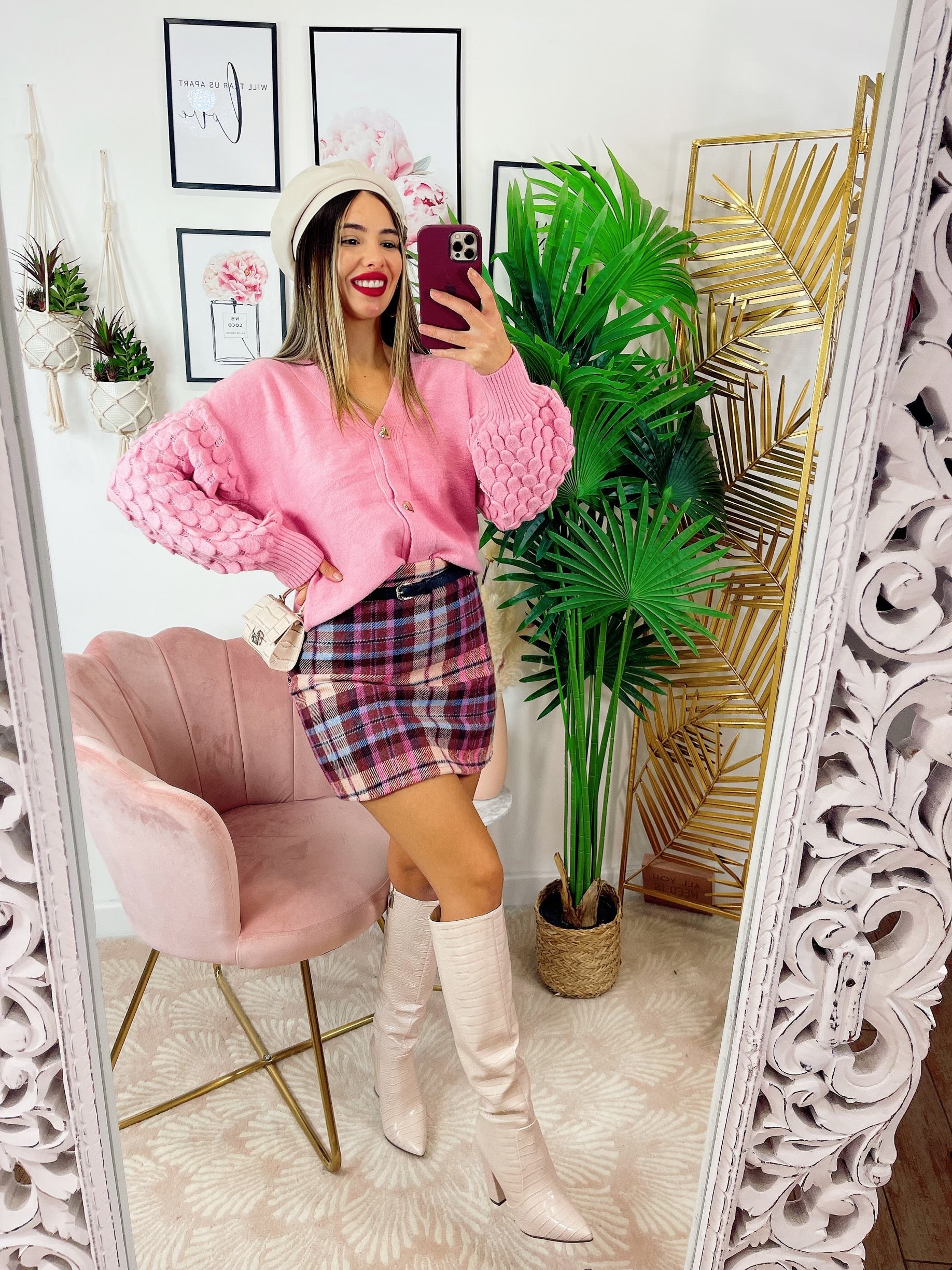 Maglione con onde e bottoni gioiello Rosa