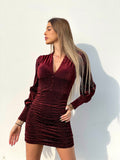 Abito glitter Bordeaux con bottoncini