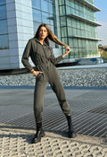 Tuta intera verde militare con zip