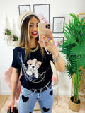 T-Shirt con bulldog e catena Nera