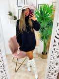 Maxi maglione collo alto con perle Nero