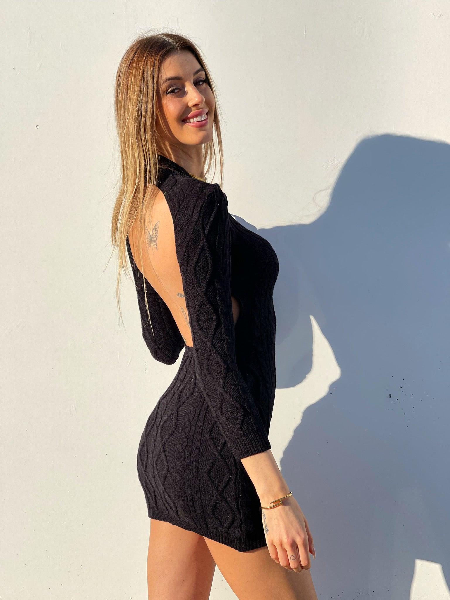 Abito a trecce schiena aperta nero