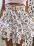 Gonna con balza e fiori asimmetrica bianca