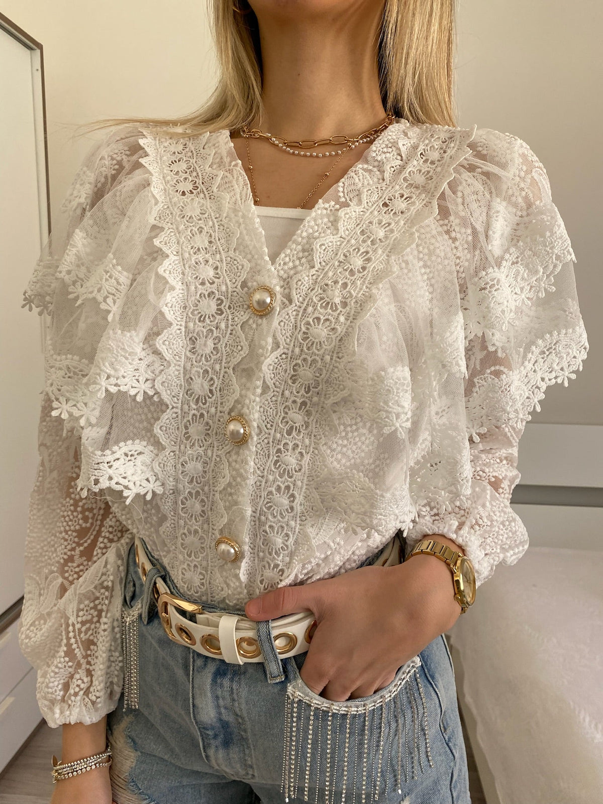 Camicia in pizzo bianca