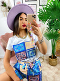 Completo etnico Short e t-shirt base Blu
