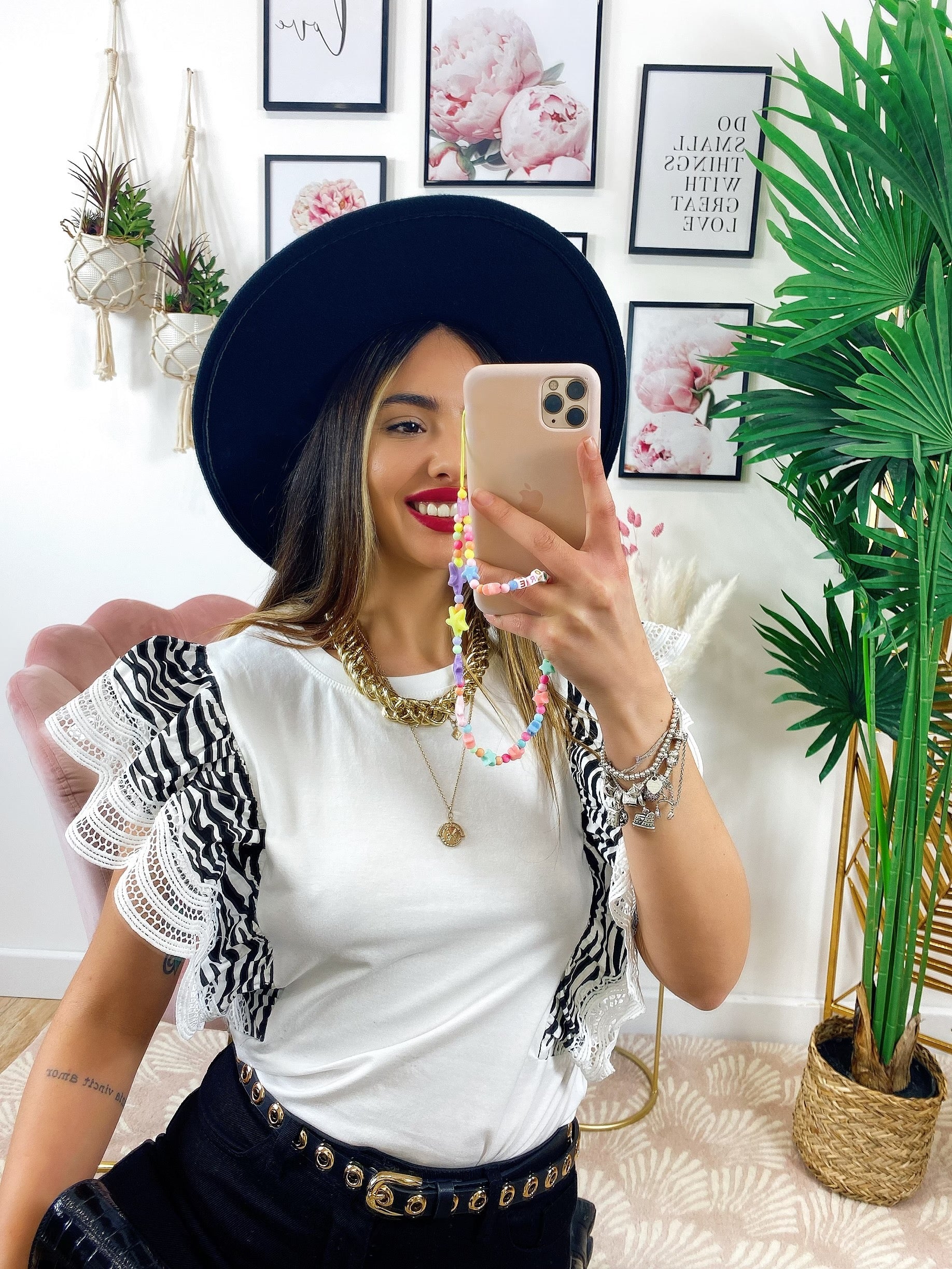 T-Shirt con voilant zebrata
