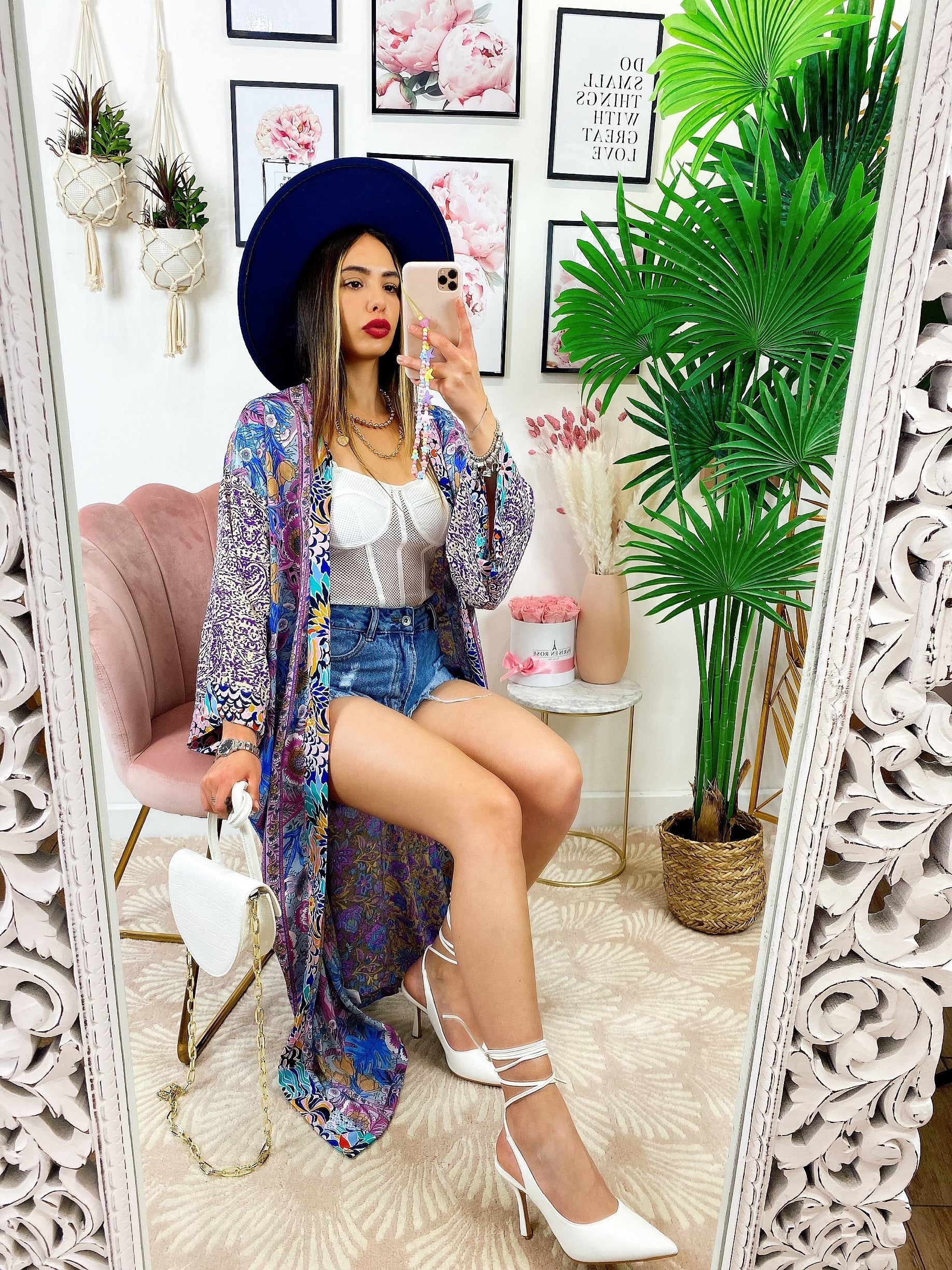 Kimono in seta etnico base lilla