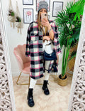 Giacca a quadri lunga Black dettaglio fucsia