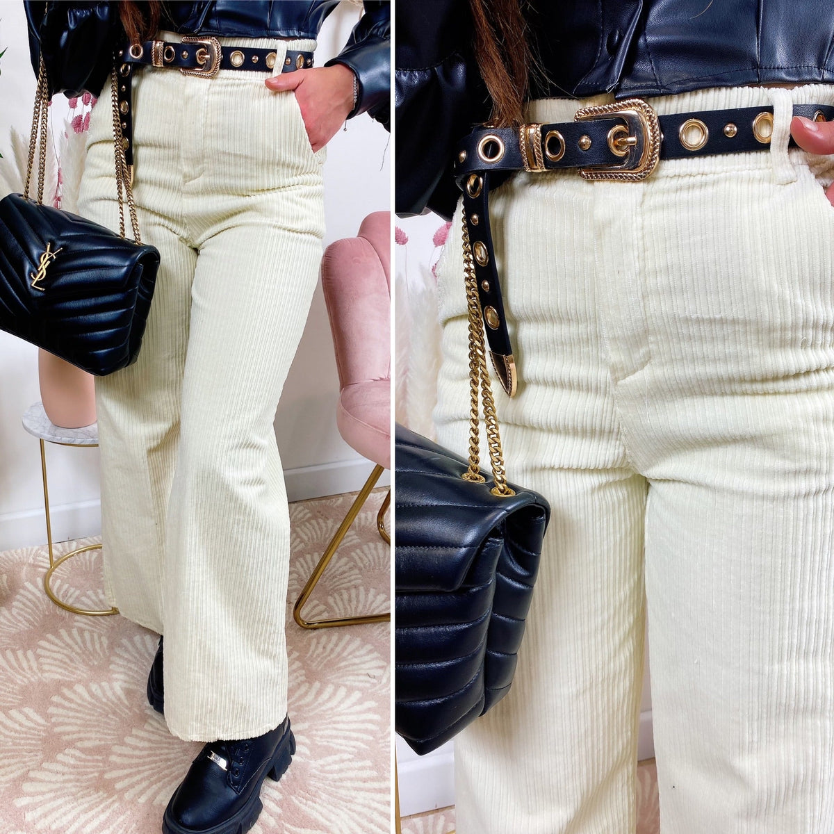 Pantalone a zampa larga a costine