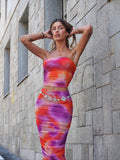 Completo top e gonna in tulle arancio Fuxia