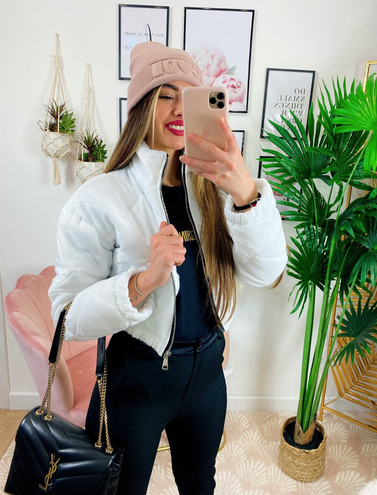 Bomber crop a rombi Bianco