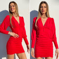 Abito rosso arricciato con bottoncini